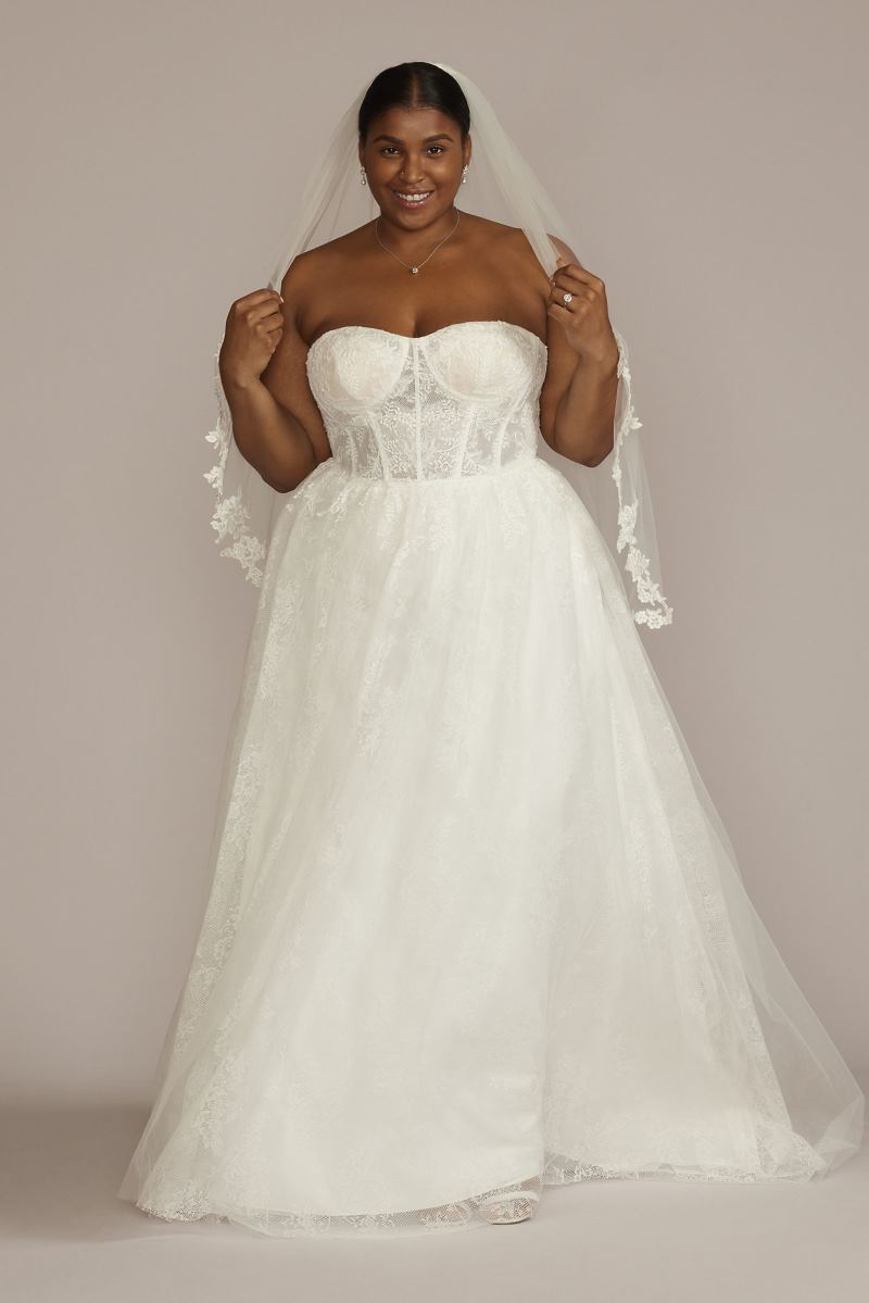 Floral Corset Bodice Plus Size Wedding Gown 9WG4051 - Onedaybride