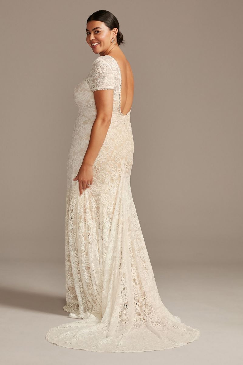 Stunning Plus Size Polka Dot Short Wedding Dress with 3/4 Sleeves