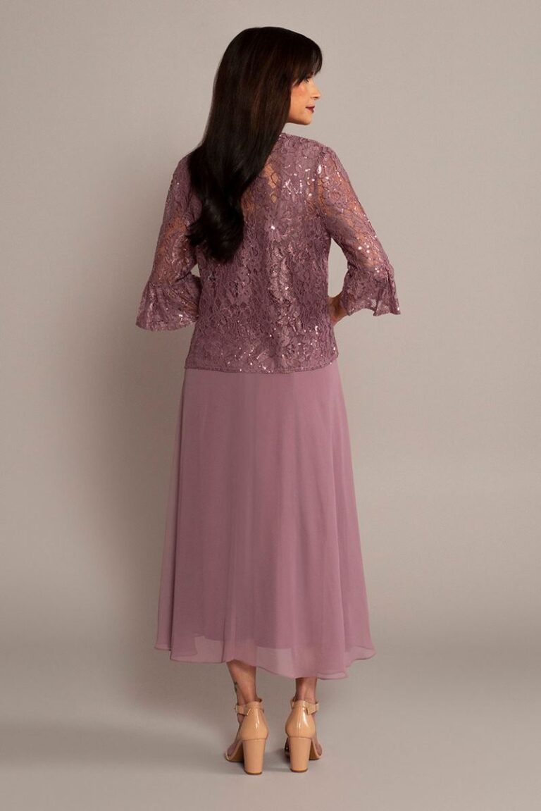Tea-Length Chiffon Dress With Jacket Sage main image 1