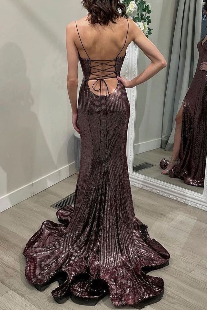 Half Sleeves Long Gown with Slit Chocolate main image 1