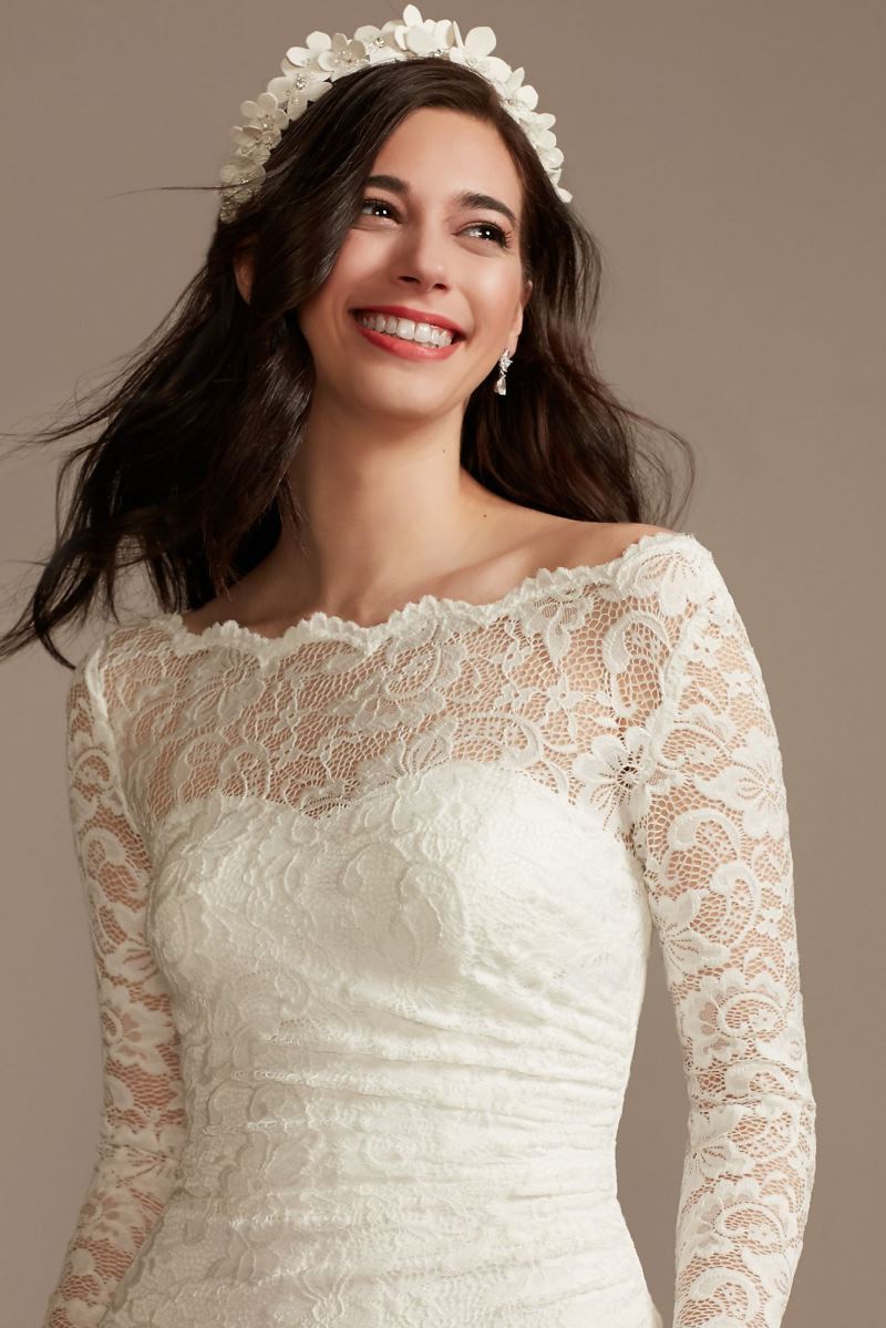 Stretch Lace Long Sleeve Sheath Wedding Dress Sdwg0976 Onedaybride