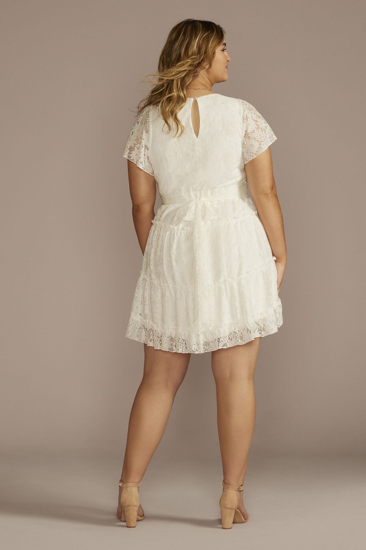 Short Flutter Sleeve Tiered Lace A-Line Dress 6285KW2A