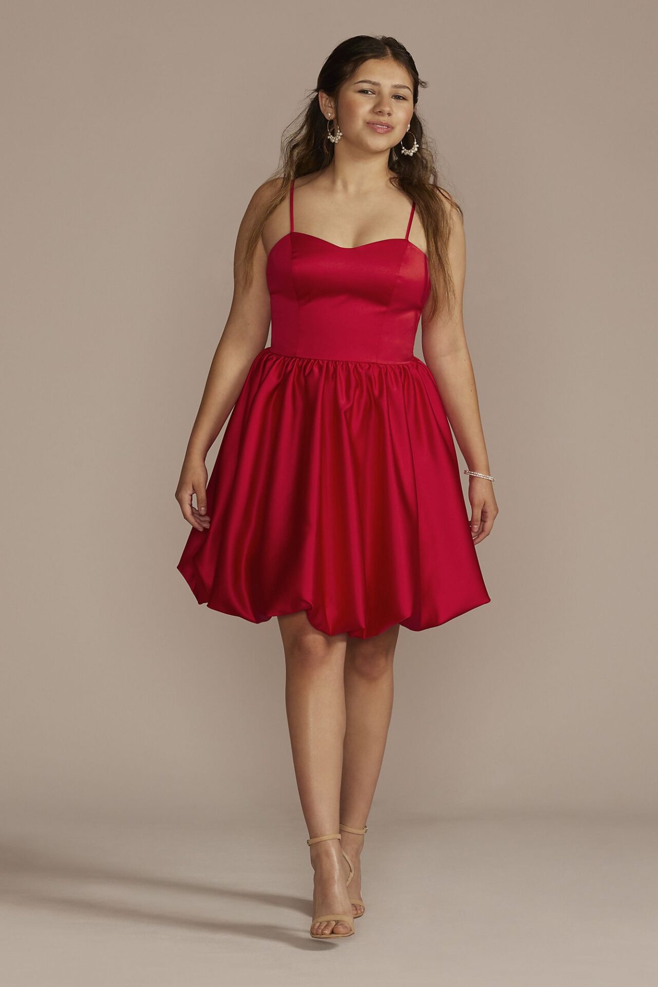 Sweetheart Satin Bubble Hem Mini A-Line Dress D24NY22486