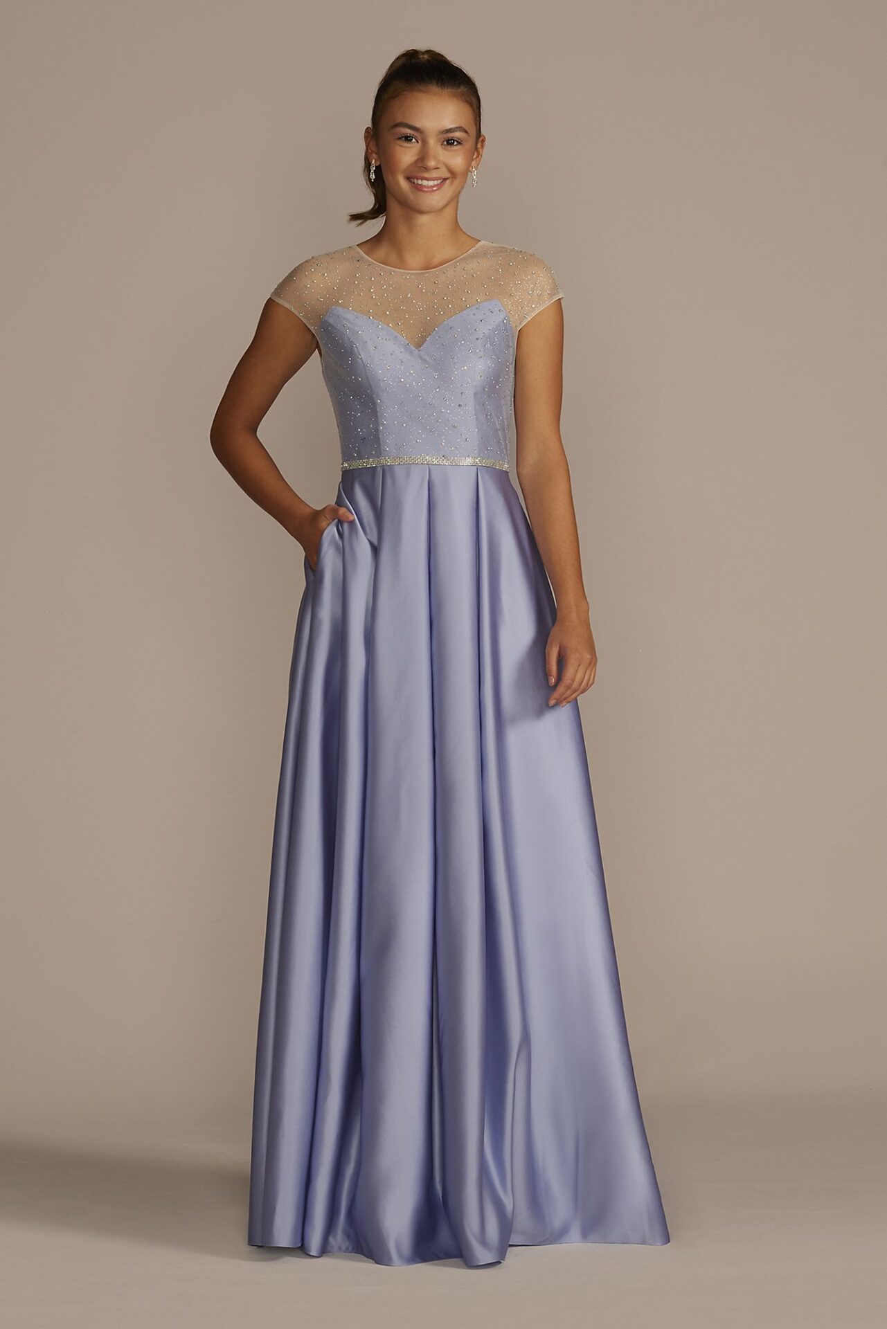 Satin Ball Gown with Sheer Embellished Top D24NY23015