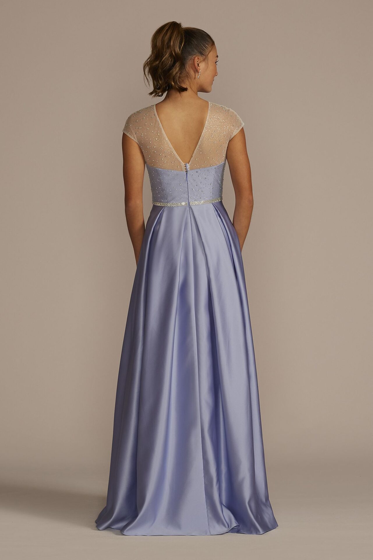 Satin Ball Gown with Sheer Embellished Top D24NY23015