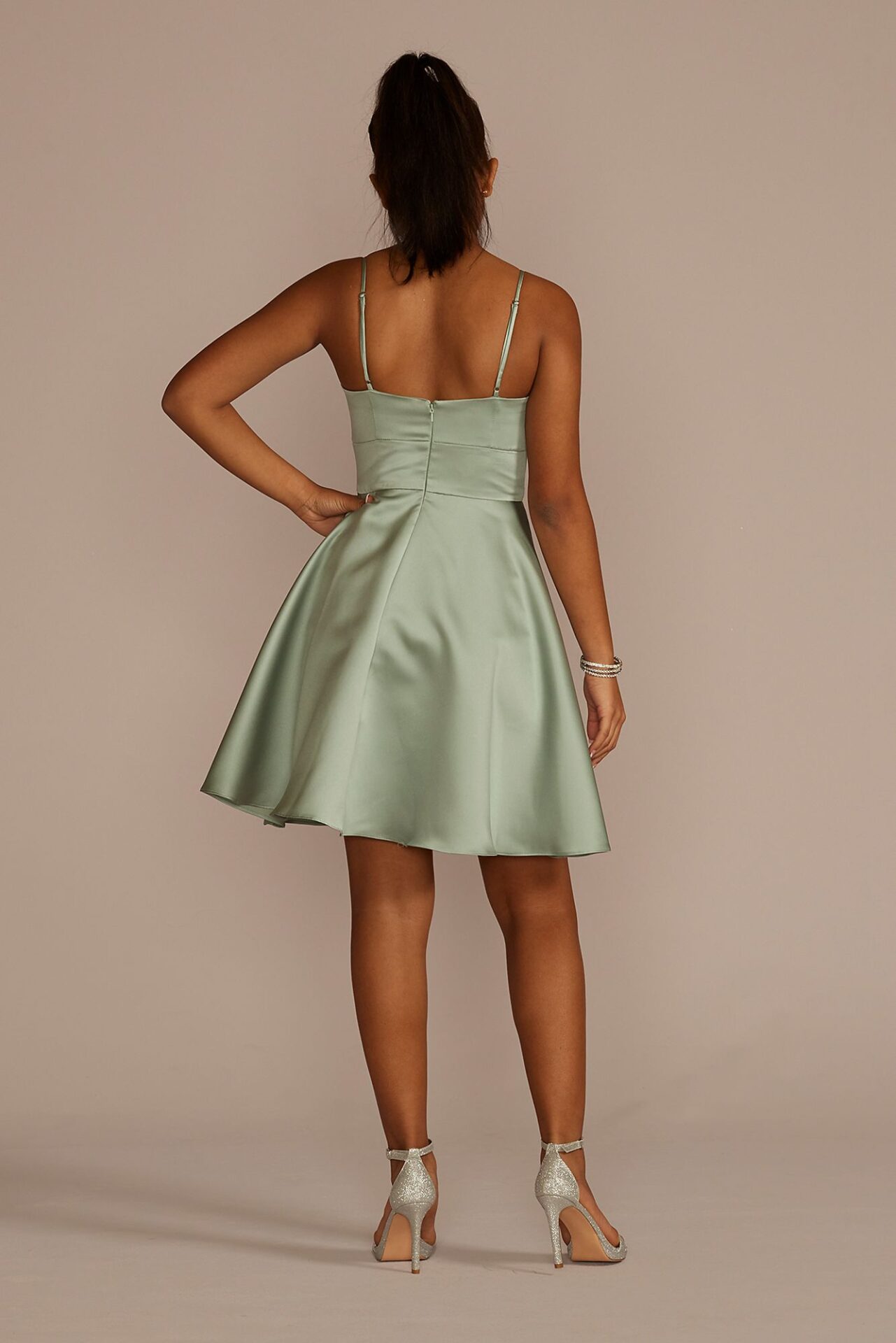 Short Scoop Neck Satin A-Line Dress D24NY23164