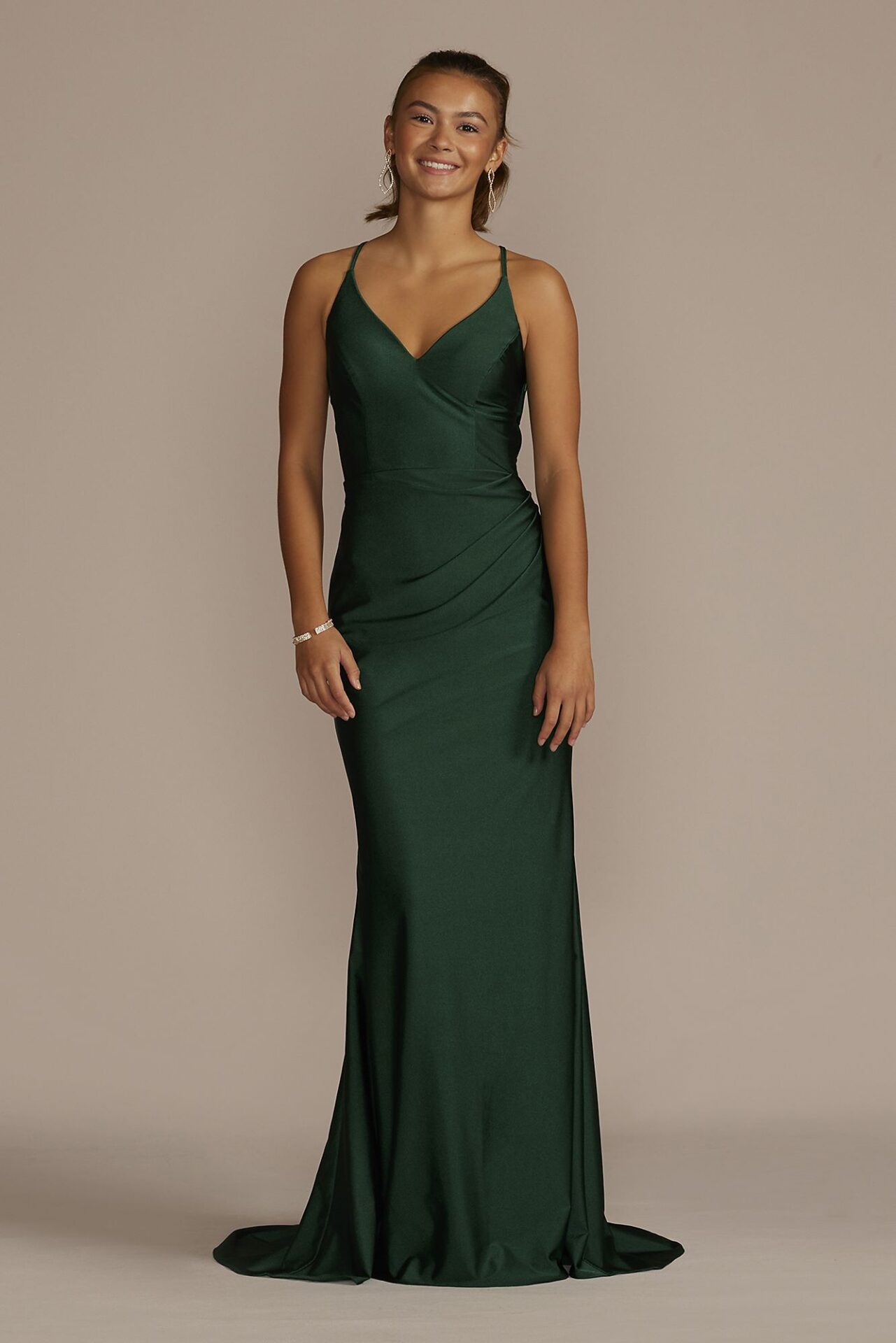 Stretch Satin V-Neck Mermaid Dress with Train WBM3463V2