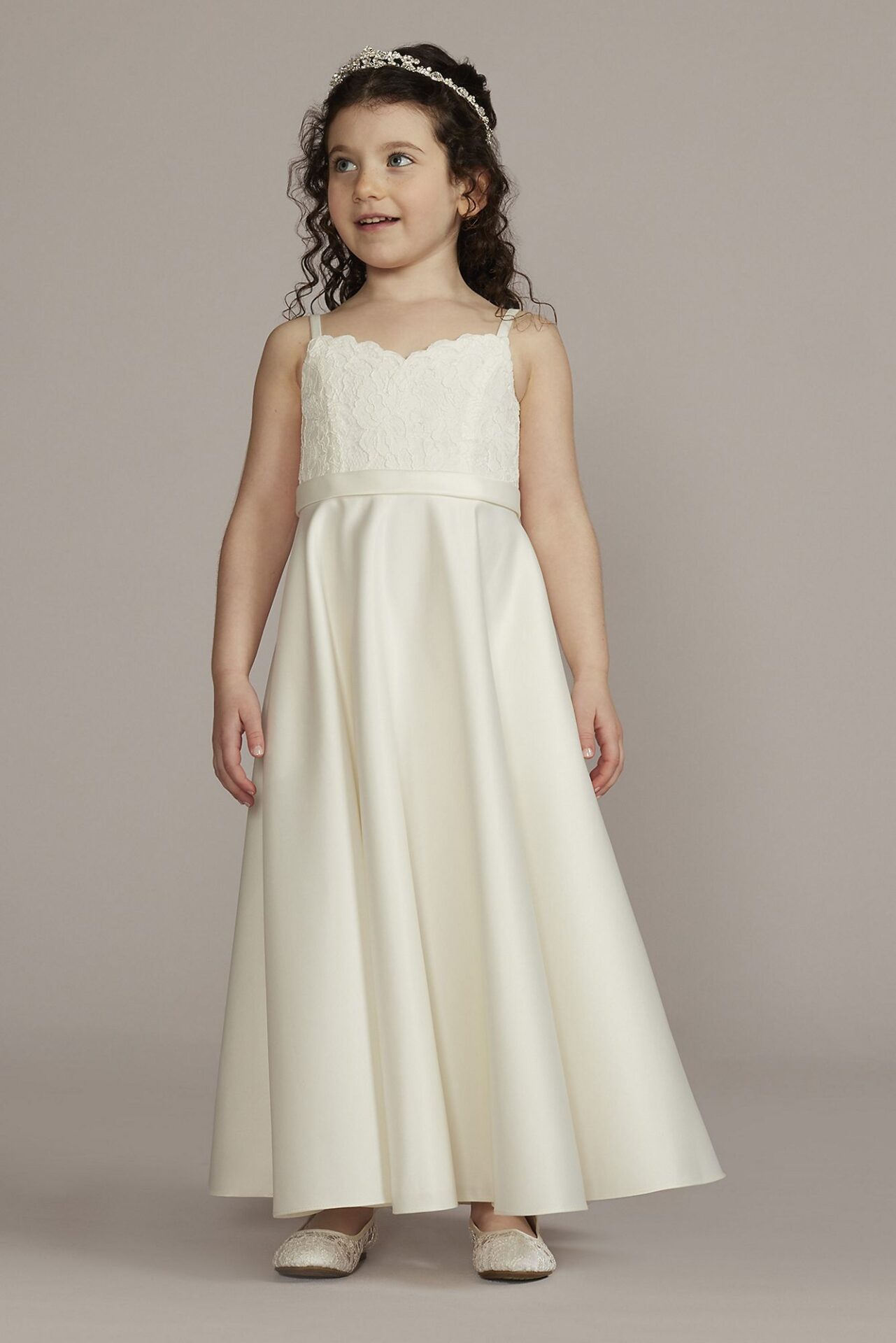 Lace and Satin Spaghetti Strap Flower Girl Dress WG1465