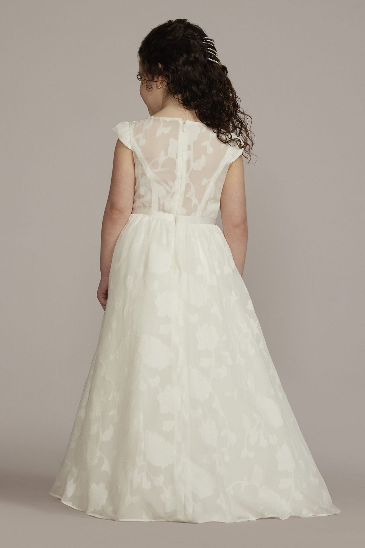 Floral Burnout Cap Sleeve Flower Girl Dress WG1468