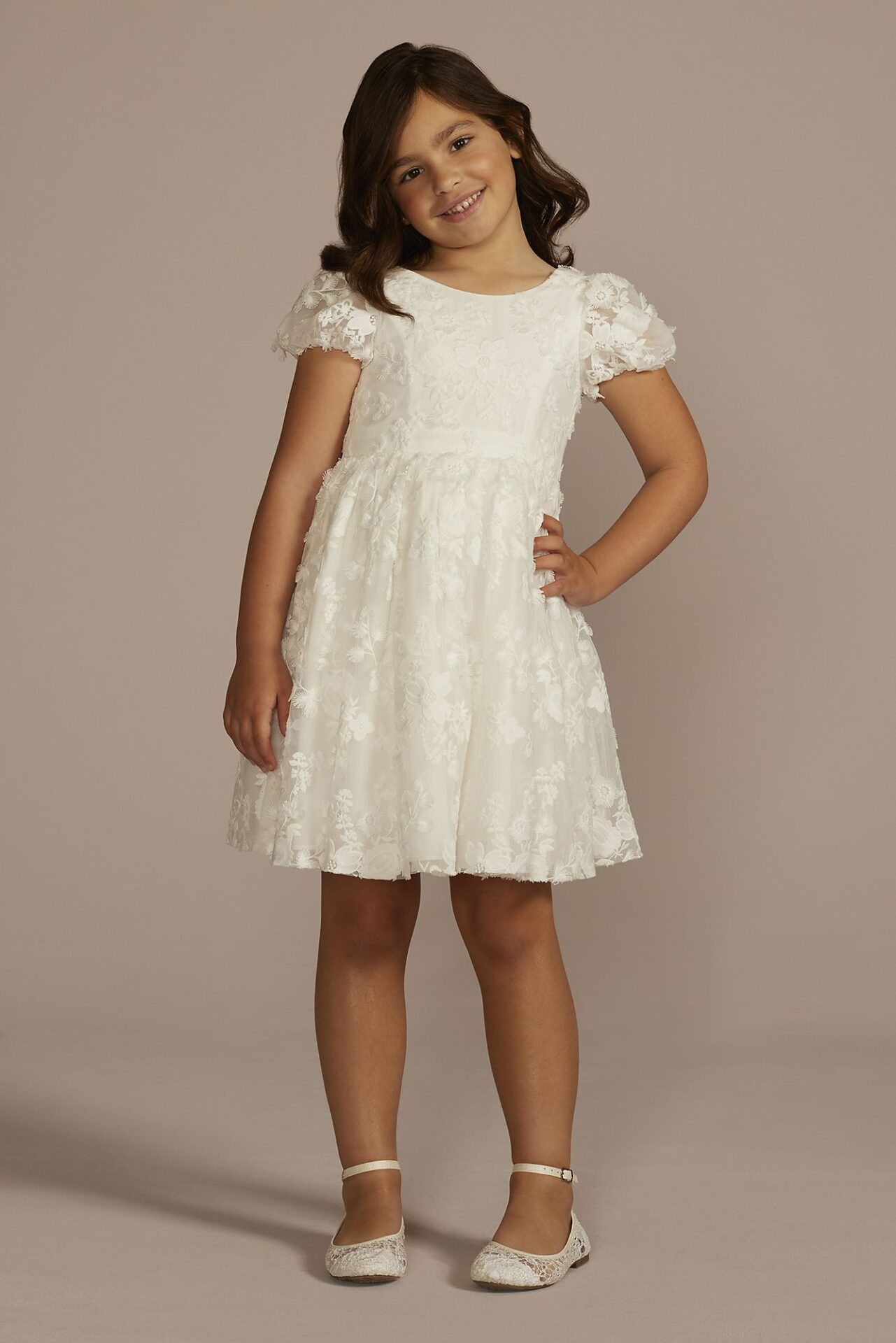 3D Floral Puff Sleeve Flower Girl Dress WG1471