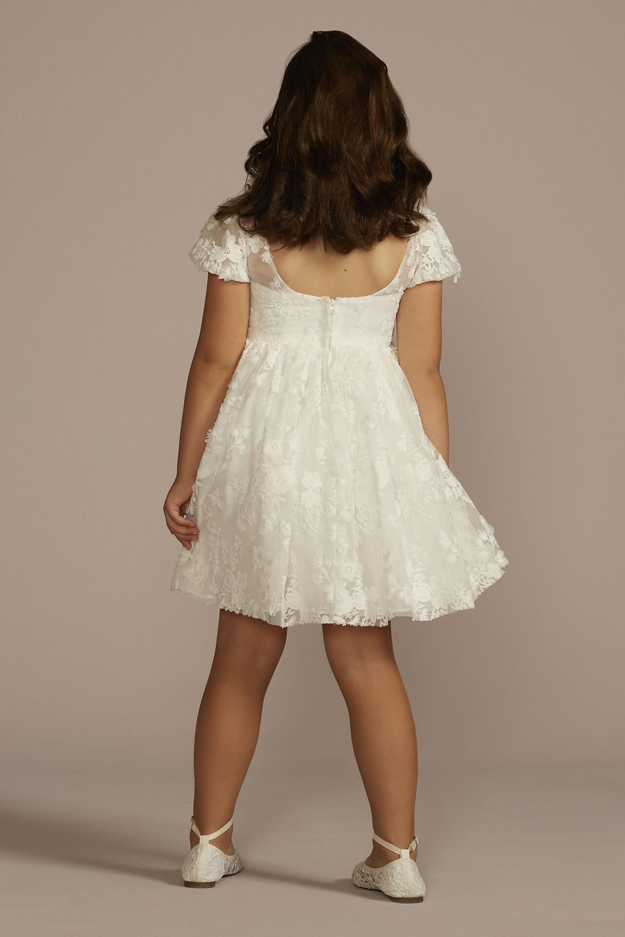 3D Floral Puff Sleeve Flower Girl Dress WG1471