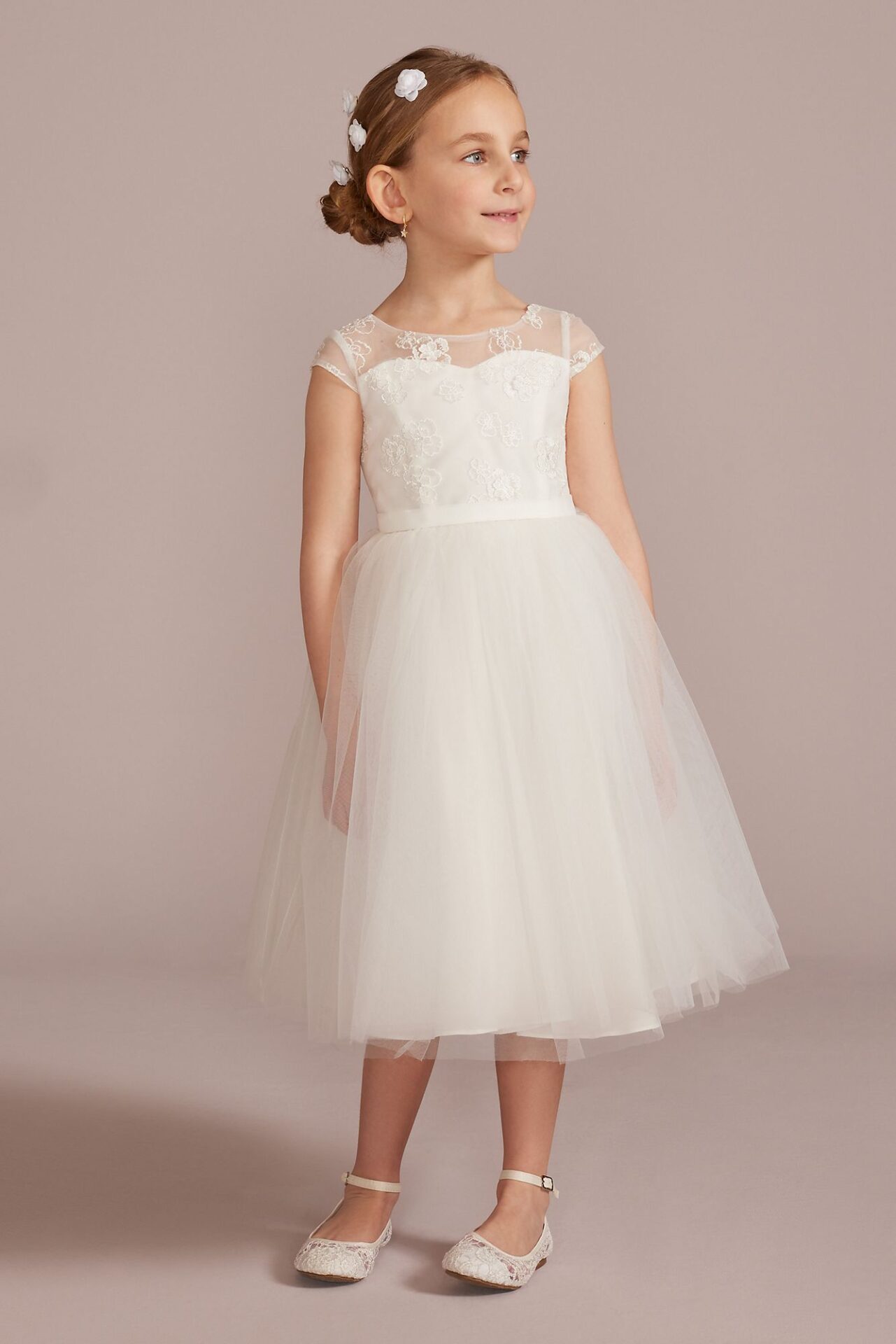 Floral Lace Illusion Cap Sleeve Flower Girl Dress WG1477